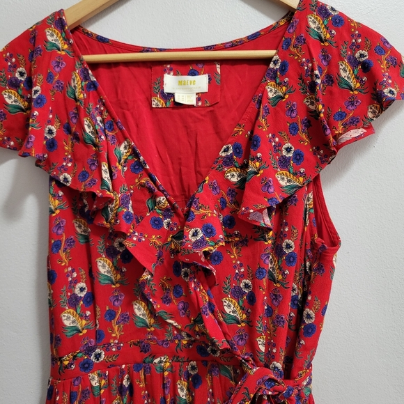 Maeve Anthropologie Rosalia Faux Wrap Floral Ruffle Dress Size 10 - Picture 5 of 6